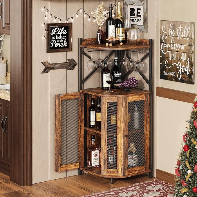 Corner Bar Cabinet with Glass  - Home Bar Shelves ulasan dan harga