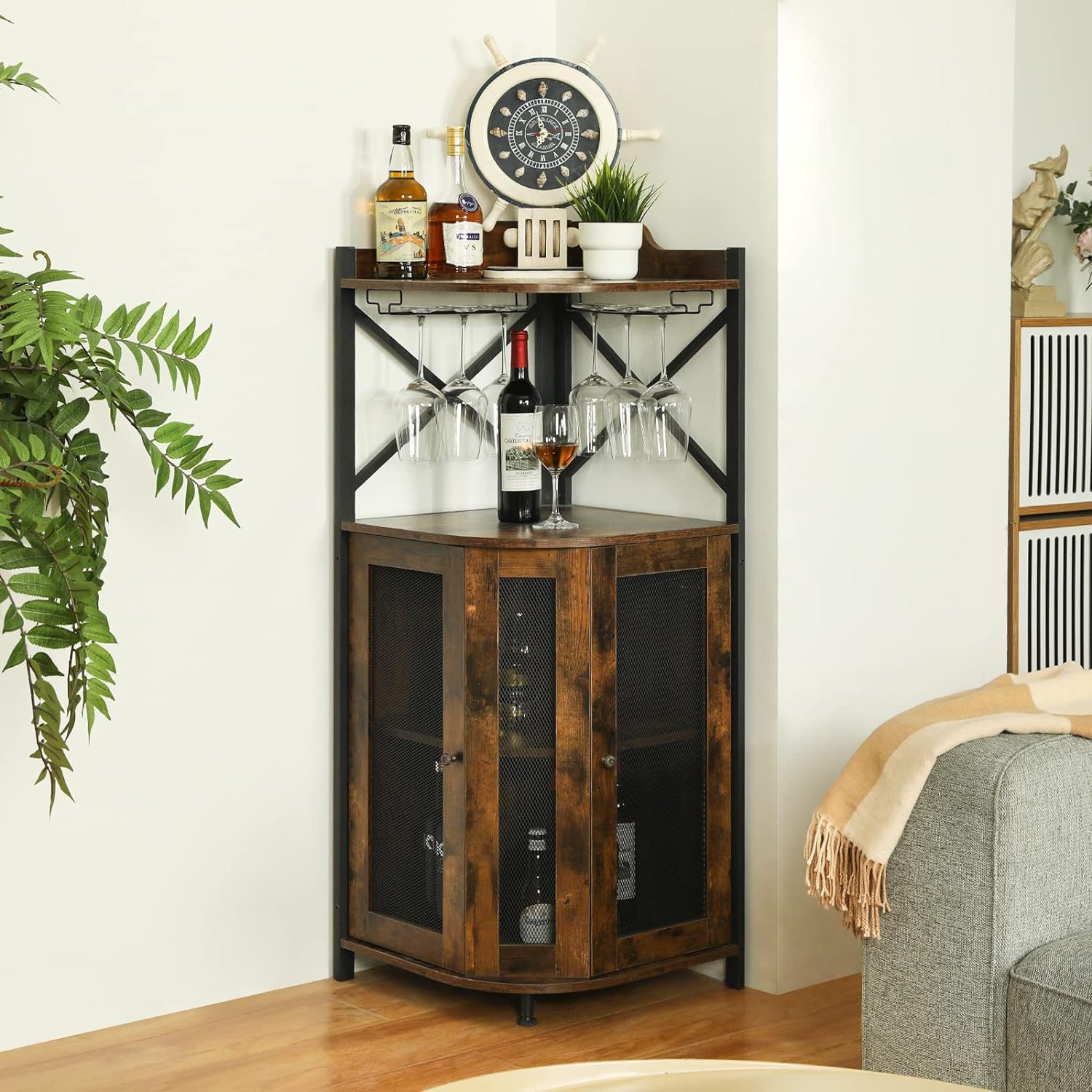 Corner Bar Cabinet with Glass  - Home Bar Shelves ulasan dan harga