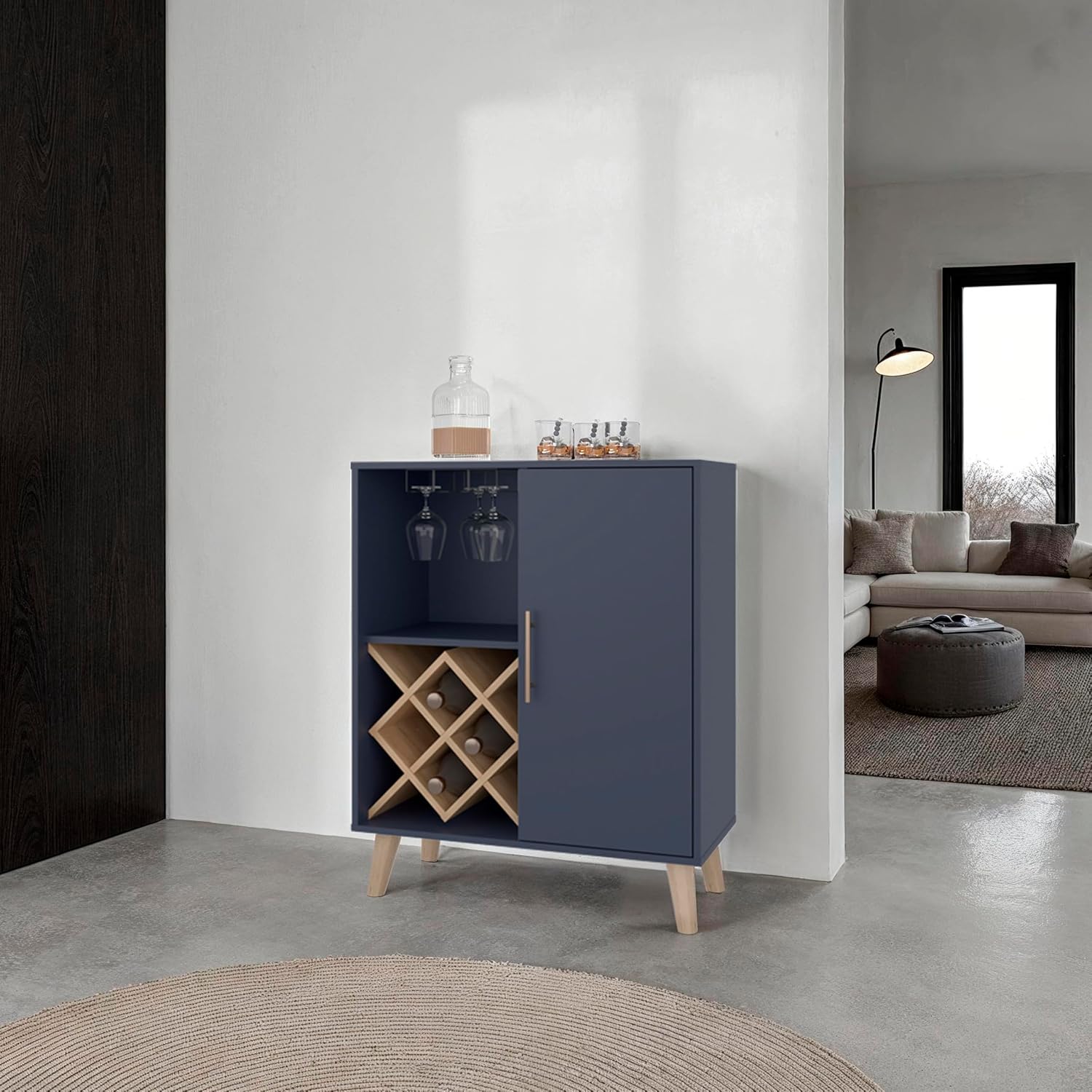 Oak Blue Bar Cabinet 4 Shelves - Home Bar Shelves ulasan dan harga